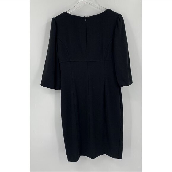 David Meister black shift dress puffed elbow sleeves crepe square neck modest 10 - Picture 3 of 4